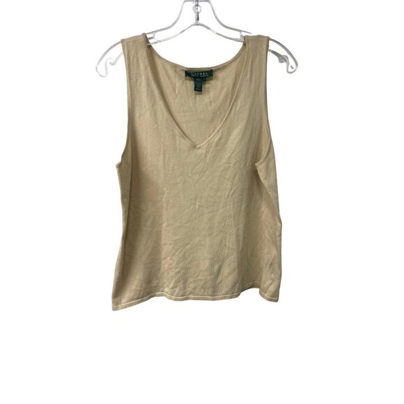 Lauren by Ralph Lauren V Neck Silk Blend Tank Top Beige Color Large - Picture 1 of 4